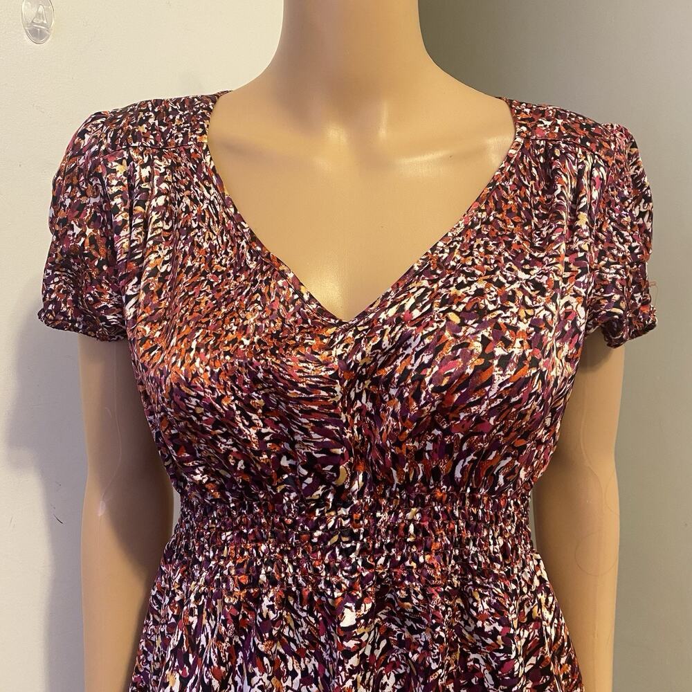 Worthington Top Women M Satin Marbles V-Neck Cap Sleeves Y2K Babydoll Casual - Picture 5 of 7